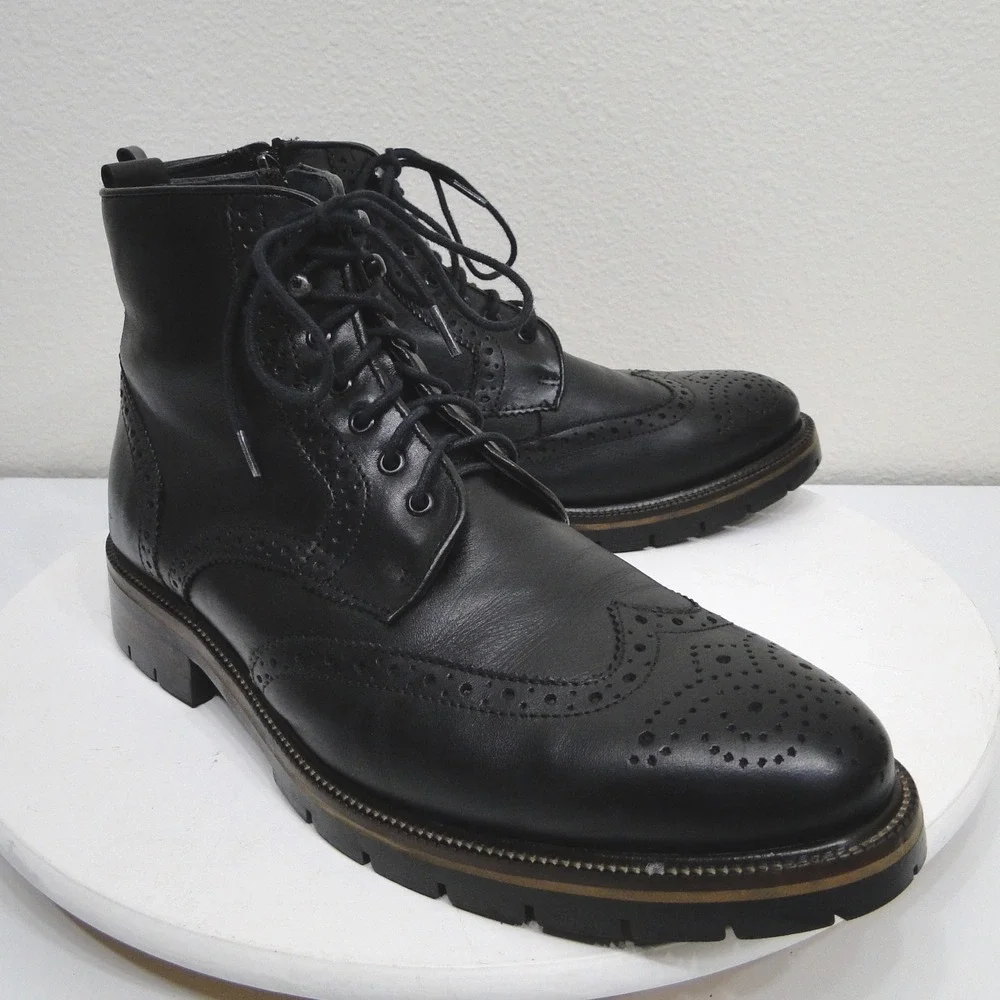 Johnston & Murphy Cody Wingtip Zip Boot Black Leather XC Flex 20-5521 Mens 9.5 M